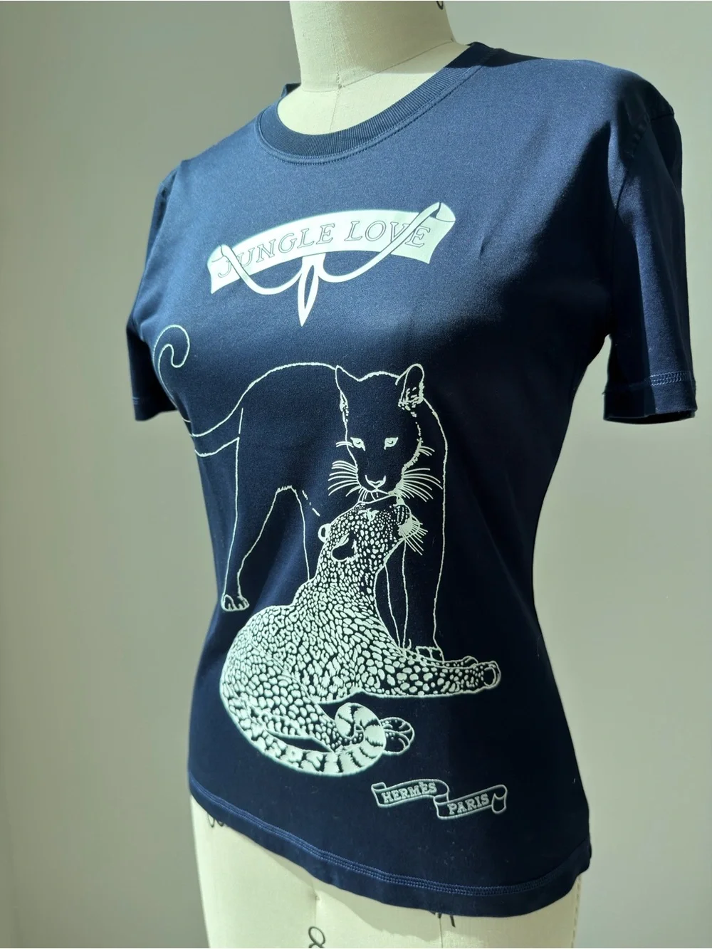 Hermes Women's Navy Blue & White  Short Sleeve TShirt Top Size 38 ( US 4 )